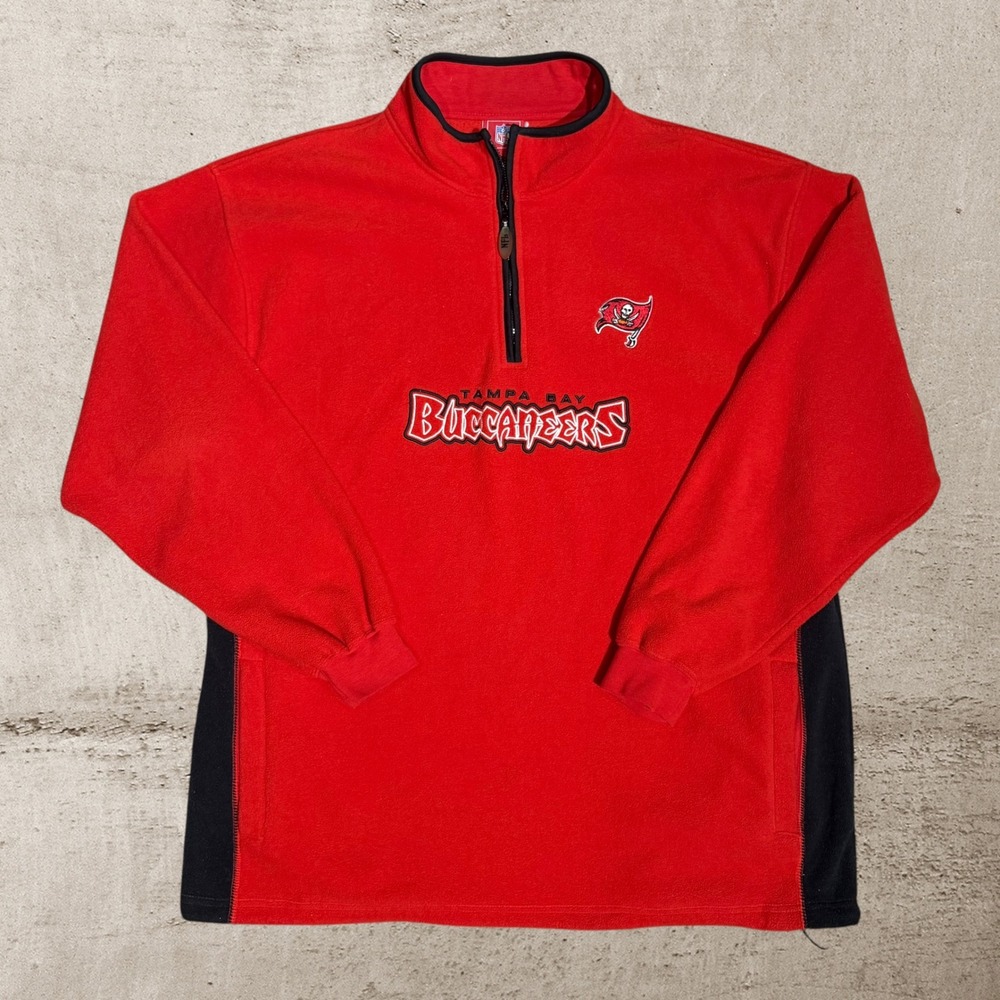 Vintage Tampa Bay Buccaneers Fleece‎ Sweater Men's 2XL Red NFL 1/4 Zip Pullover